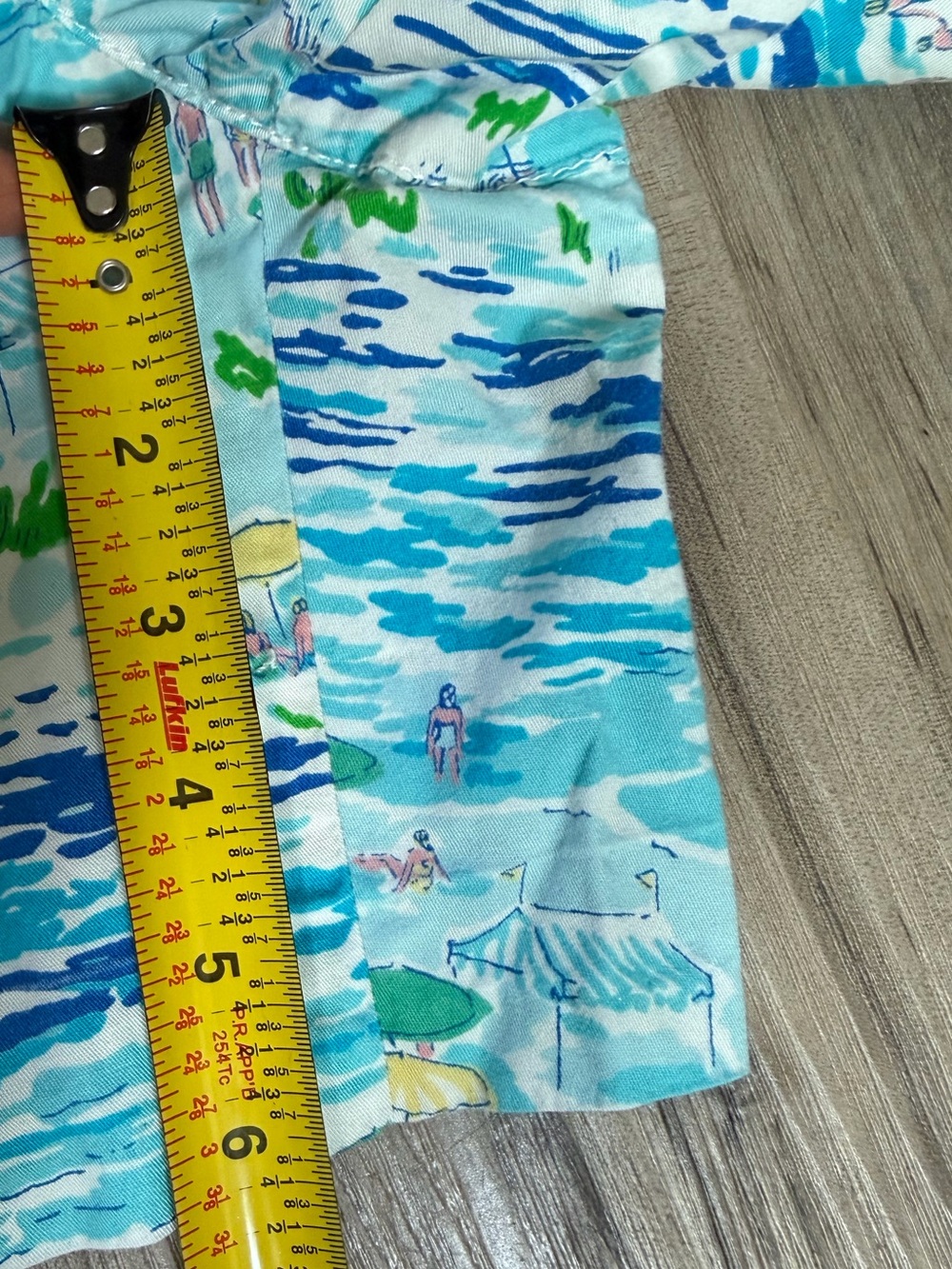 Lilly Pulitzer Aqua Beach Print Shorts with Pink Waistband - Picture 4 of 5